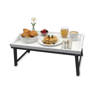 Relaxdays Tabletttisch Betttablett Aus Bambus, Weiss-grau