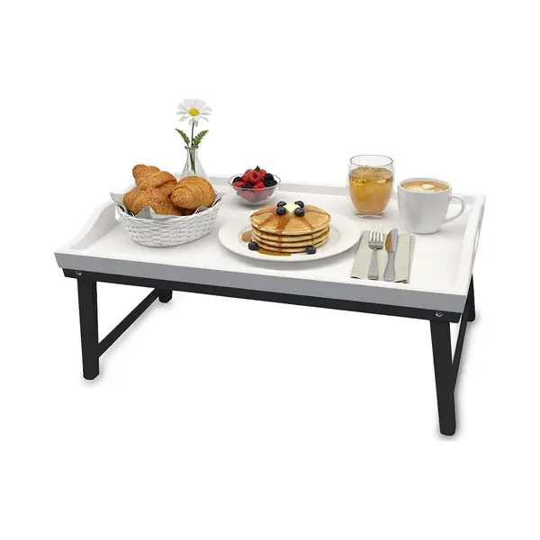Relaxdays Tabletttisch Betttablett Aus Bambus, Weiss-grau thumbnail
