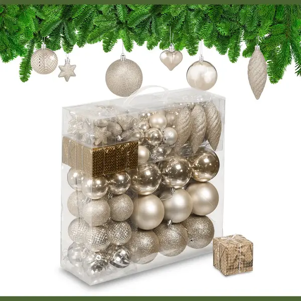 Kerstballen - Set Van 110 - Met Slinger - Plastic - Onbreekbaar - Champagne thumbnail