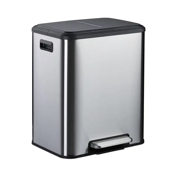 Prullenbak 2x 15 L - Binnenemmer - Afvalscheiding - Softclose - Zilver thumbnail