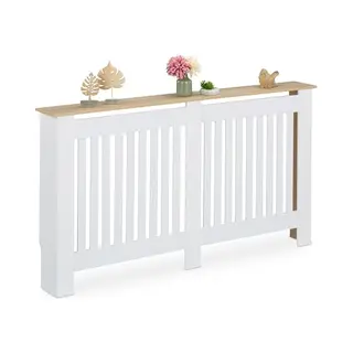 Heizkörperverkleidung, Lamellen, Hbt 83x152x19 Cm, Für Alte Heizkörper, Heizungsabdeckung Mit Regal, Mdf, Weiß - Relaxdays