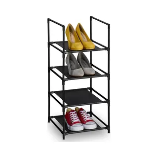 Relaxdays - Schuhregal, 4 Ebenen, Hbt, 72x33x33 Cm, Metall Schuhablage, Stoff Ablage, Schmales Schuhgestell, Schwarz/grau