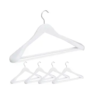 Anzug Kleiderbügel, 5er Set, Breite Schulter, 360° Drehbarer Haken, Hosenstange, Holzkleiderbügel, Weiß - Relaxdays