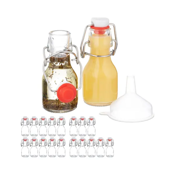 Relaxdays Small Bottles, Set Of 20, 50 Ml, Glass Bottles For Filling, Swing Top Stoppers, Mini Bottles, Transparent thumbnail