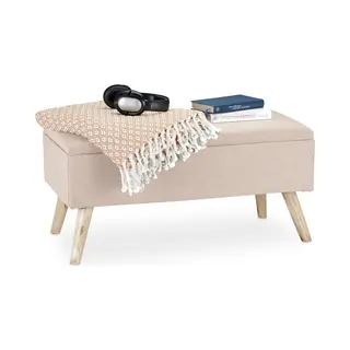 Relaxdays Polsterbank Gepolsterte Sitzbank Mit Stauraum, Beige