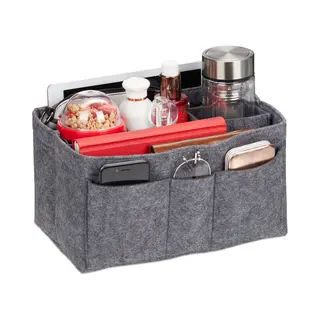Relaxdays Zakorganizer, Handtas, Vilt, Uitneembare Vakken, Handtas-organizer Voor Dames, Maat L, Donkergrijs, 1 Stuk