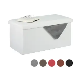 Relaxdays - Sitzbank Mit Stauraum, Leinen-optik, Gepolstert, Flur, Schlafzimmer, Truhenbank, Hbt 38 X 76, 5 X 38, 5 Cm, Weiß