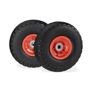 Relaxdays - 2x Sackkarrenrad, Pannensichere Vollgummireifen, 4.1/3.5-4', 16 Mm Achse, Bis 150 Kg, 260x85 Mm, Schwarz-rot