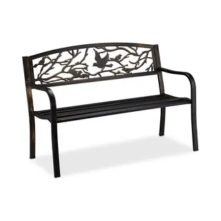 Relaxdays - Gartenbank, Vögel Muster, 2-sitzer, Vintage, Garten & Balkon, Stahl, Sitzbank, 87x127x57 Cm, Schwarz/bronze