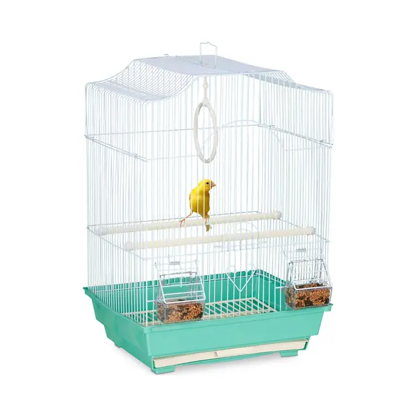 Relaxdays Bird Cage, Birdcage For Small Birds, Perches & Feeders, H X W X D 49.5 X 35 X 32 Cm, Green thumbnail