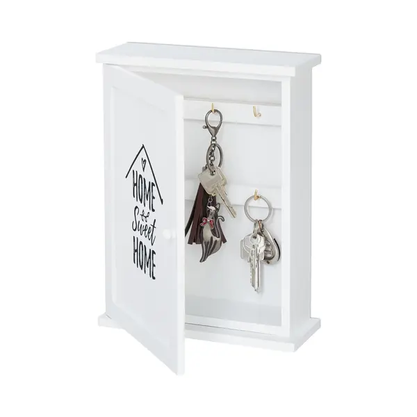 Relaxdays Wooden Key Cabinet, Home Sweet Home Motif, Country House Style, Hang Up, Key Case HxWxD 29 X 22 X 8 Cm, White thumbnail