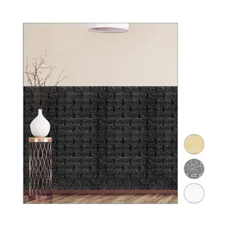 Relaxdays Wall Panels Self-adhesive, Decorative Stone Look, 3d Panel, Soft Pe Foam, Set Of 5, 78 X 70 Cm, Black