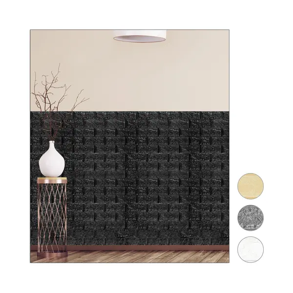 Relaxdays Wall Panels Self-adhesive, Decorative Stone Look, 3d Panel, Soft Pe Foam, Set Of 5, 78 X 70 Cm, Black thumbnail