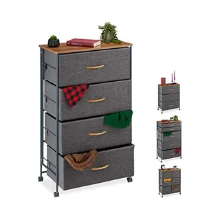 Relaxdays Schubladenschrank Mit Rollen, 4 Stoff Schubladen, Deko Stoffschrank, Holzoptik, Hbt 93 X 58 X 30 Cm, Grau