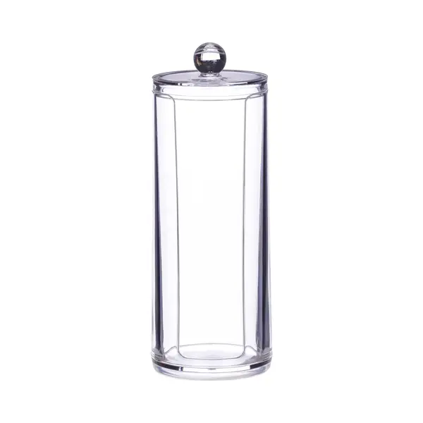 Relaxdays Cotton Pad Storage Tower Set Of 2, Acrylic, Round, Lidded Bathroom Dispenser, 20x7 Cm, Clear thumbnail