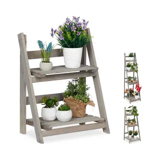 Relaxdays Blumenständer Blumentreppe Holz Grau, M