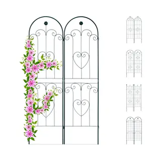 Rankgitter 2er Set, Metall, 180 X 50 Cm, Rankhilfe Garten, Rundbogen, Blume & Herz, Zum Stecken, Dunkelgrün - Relaxdays