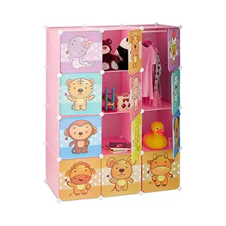Relaxdays Kinderkleiderschrank Steckregal Kinderzimmer Mit Motiv Pink