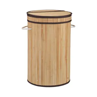 Relaxdays 4052025944100 Wäschekorb 65 l Rund Bambus, Baumwolle, Polyester Hellbraun, Weiß