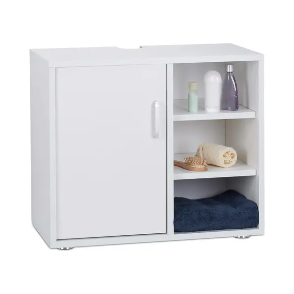 Waschbeckenunterschrank, Eintürig, Badschrank, Aussparung, 3 Ablagen, Wc Unterstellschrank 51x60x32 Cm, Weiß - Relaxdays thumbnail