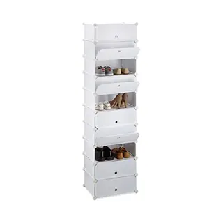 Relaxdays 10 Tier Shoe Rack, Large Shoe Cabinet, Stacking Shoe Organizer, Space-Saver, App. 176 X 49 X37 Cm, White