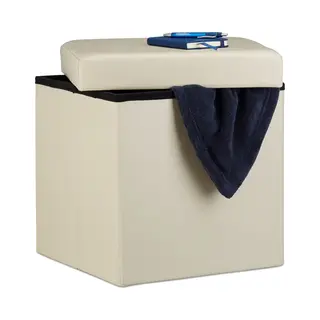 Relaxdays 10019043 Fußhocker Faserplatte, Schaum, Kunststoff Creme