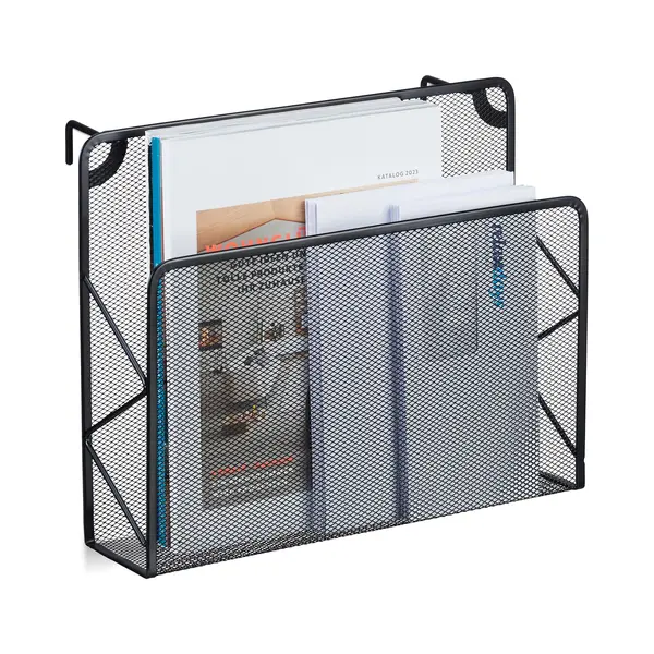 Relaxdays - Zeitschriftenhalter Wand, Zeitungsablage Hängend, Wandkorb, Hbt 28x35, 5x10 Cm, Magazinhalter, Metall, Schwarz thumbnail