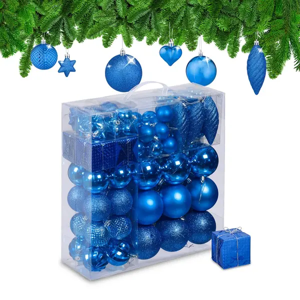 Relaxdays Weihnachtsbaumkugel Weihnachtskugeln Im 110er Set, Blau thumbnail