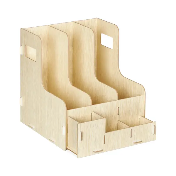 Tijdschriftencassette - 3 Vakken - A4 - Met Bureau Organizer - Staand - Crème thumbnail