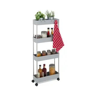 Keuken Trolley - Kunststof - Badkamer - 4 Haken - 4 Etages - Keukenwagen - Grijs