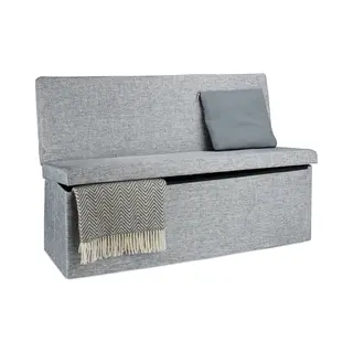 Sitzhocker Mit Lehne, Hxbxt, 73x114x38cm, Stabiler Sitzcube, Fußablage, Sitzbank, Leinen, Stauraum, Grau - Relaxdays