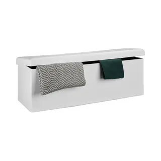 Relaxdays Faltbare Sitzbank Xxl, Sitzcube Mit Stauraum, Sitzwürfel Aus Leinen, Mit Deckel, Hbt 38 X 114 X 38 Cm, Weiß