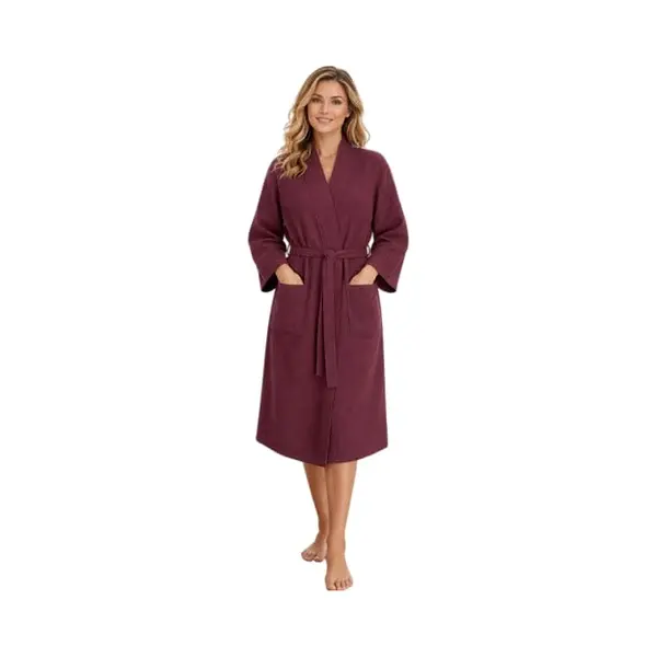 Morgenstern Bademantel Damen Leicht 100% Baumwolle Oeko-Tex® Waffelstoff Waffelpique Waffelmuster Paula Bordeaux L thumbnail