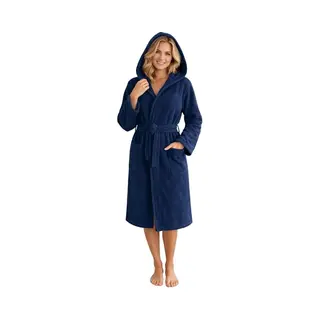 Morgenstern Bademantel Damen Mit Kapuze 100% Baumwolle Frottee Oeko-Tex® Morgenmantel Marina Marineblau Gr. M