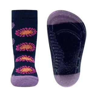 Ewers Antislipsok - Donkerblauw & Lilapaars - Gekleurde Bloemen - Elastisch - Siliconenzool-21/22