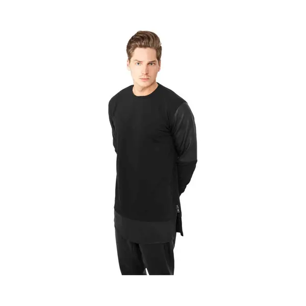 Urban Classics - Long Zipped Leather Imitation Sweater/trui - M - Zwart thumbnail