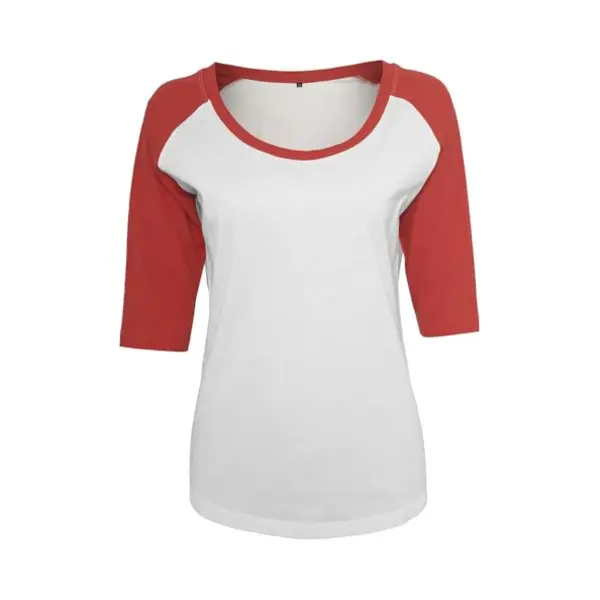 Build Your Brand By022-dames 3/4 Contrast Raglan Tee T-shirt Voor Dames, Wit/Rood thumbnail