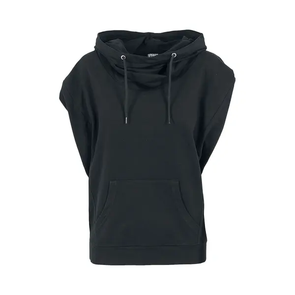 Urban Classics Ladies Sleeveless Terry High Neck Hoodie T-Shirt Black thumbnail
