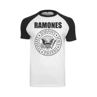 Merchcode Herren MC061-Ramones Circle Raglan Tee T-Shirt, Wht/blk, L