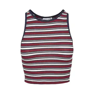 Urban Classics - Rib Stripe Crop Top - L - Wit/Rood