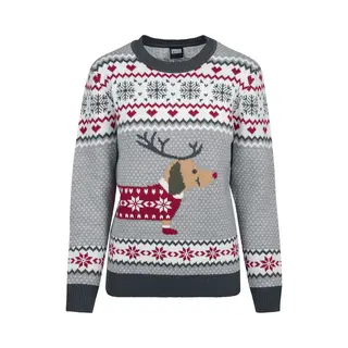 Urban Classics Christmas Jumper - Ladies Sausage Dog Christmas Sweater - Xs Tot 5XL - Voor Vrouwen - Groen-wit-rood