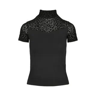 Urban Classics Ladies Flock Lace Turtleneck Tee Black S