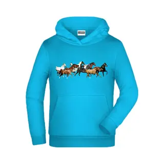 Blauwe Hoodie Met Paarden -James & Nicholson-134/140-Hoodie Meisjes