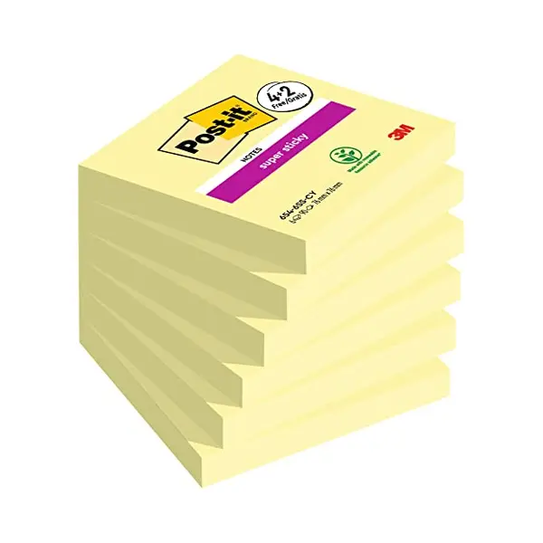 Post-it Super Sticky Notes, Double The Sticking Power, 4 + 2 Free Pads, 540 Sheets, 76 Mm X 76 Mm, Canary Yellow - Self-Sticking Notes For Walls, thumbnail