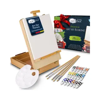 Artina 28-delig Schilderset Florenz Schilderkist En Tafelezel 2 In 1, 18x12ml Acrylverf, Schildersdoek & Vele Accessoires