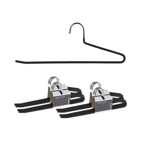 Bomoe Broekhangers Kian Kledinghangers Set Zwart - 20 Kleerhangers - Ruimtebesparende Hangers Metaalhangers Met Anti-slip Broekenstang En Handig Open thumbnail