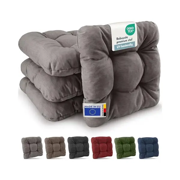 Beautissu 4er Set Premium Stuhlkissen 35x35 Cm Hellgrau – Uv-beständig & Robust Sitzkissen Outdoor 8 Cm Dick Polster Für Balkonstühle – thumbnail