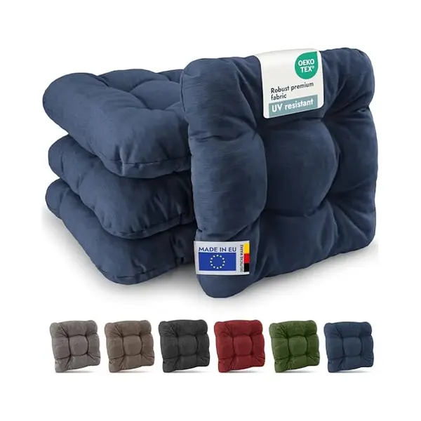 Beautissu 4er Set Premium Stuhlkissen 40x40 Cm Dunkelbau – Uv-beständig & Robust Sitzkissen Outdoor 8 Cm Dick Polster Für Balkonstühle – thumbnail
