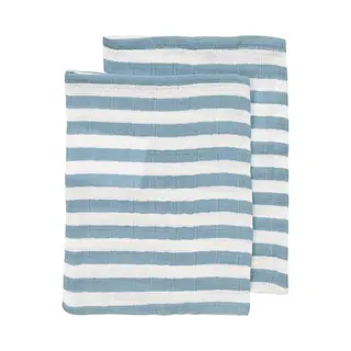Meyco baby Hydrofiele Doeken Pre-washed Fat Stripe Jeans Blue 20x17cm - 2-pack