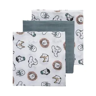 Meyco 452019 Muslin Nappy Set Of 3 70 X 70 Cm Animal Plain Stone Green-White